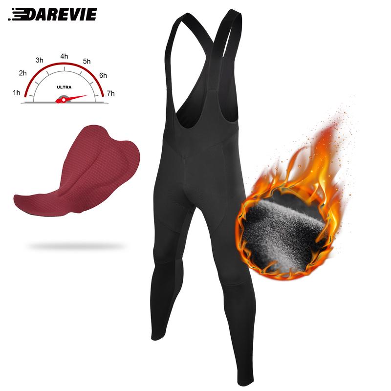 DAREVIE Cycling Bib Pants Winter Warm Thermal Fleece Windproof Cycling Pants Anti-water Cycling Bib Tights Trousers 120KG/m³ Pad Asin-S