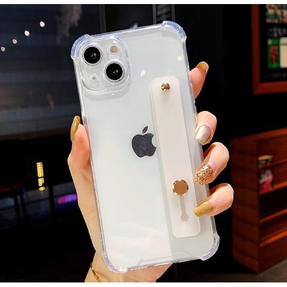 siduater Strap Case for 6.7" iPhone 15 Plus with Wristband Kickstand, Clear Soft TPU Protective Shockproof Bumper Rugged Cover, Adjustable Hand Grip