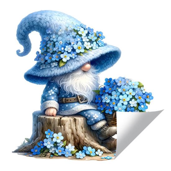 Spring Gnome Window Clings Floral Berries Gnome Glass Stickers Double-Sided синий