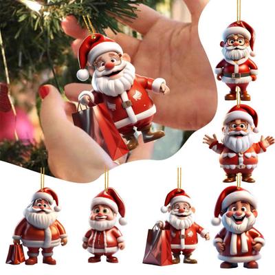 Santa Claus Decoration 2D Acrylic Hanging Ornament Cartoon Santa Christmas Tree Decoration for Mantel Wall Window Decor