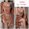 Women's Velvet Lace Backless Cami Sleep Dress with Robe Lounge Set