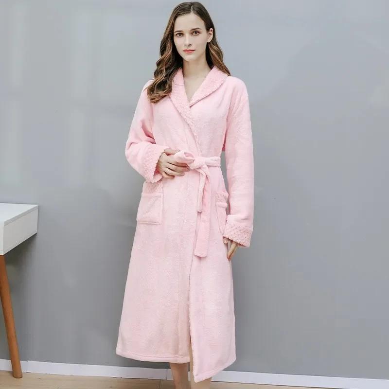 Female Autumn and Winter Warm Long Coral Velvet Thick Couple Bath Bathrobes Men Women Pajamas Shower Robe Bath Towels for Adults
