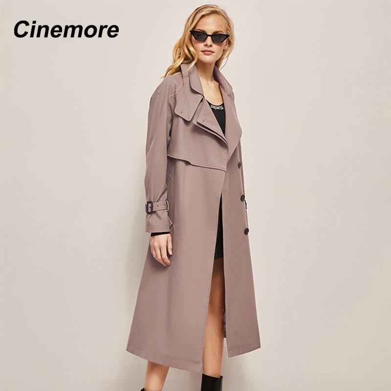 Cinemore Trench Coat for Women Long Windbreaker Jacket Casual Solid Loose Windproof Overcoat Lapel Belted Fashion Chic Lady Coat
