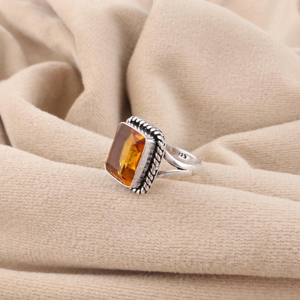 Natural Citrine Gemstone 925 Sterling Silver Handmade Women's Jewelry Pretty Proposal Ring For Her RR-71-4