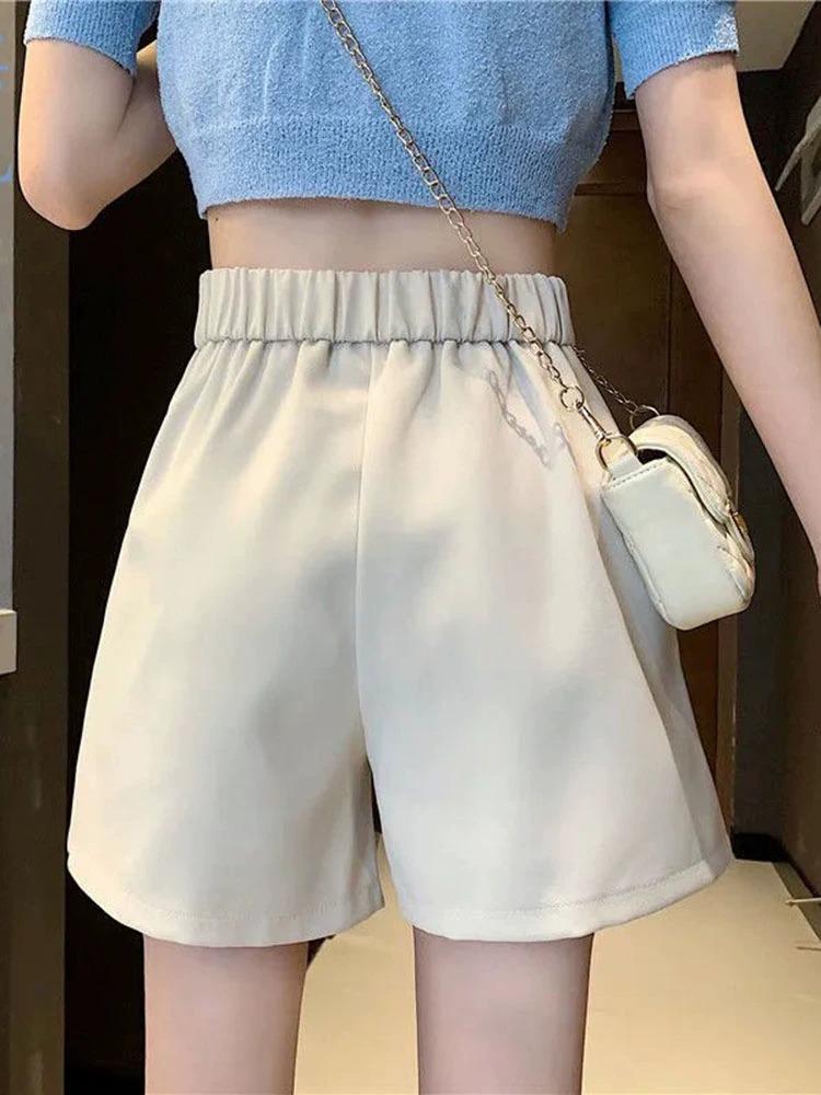 Women's Summer 2024 High Waist Pleated Wide Leg Shorts - Slimming A-line Casual Suit Shorts.
