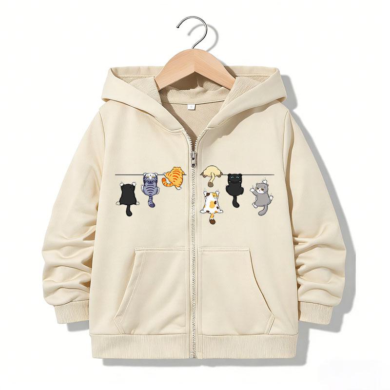 Autumn Hoodies Zipper Hoodie Funny Casual Cat Letter Hoodies Jackets Boys Girls Y2k Comfortable Zip Up