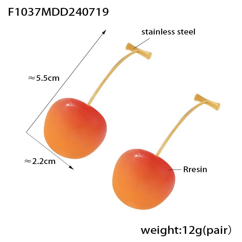 European & American Cherry Resin Stainless Steel Earrings for Women - Trendy & Creative Design