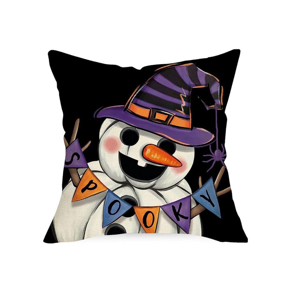 Halloween Decorative Linen Throw Pillow Cover With Single Sided Print (Pillow Insert Not Included)