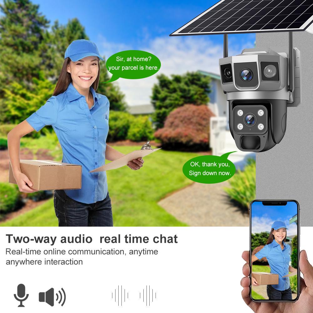 Outdoor Solar-Powered HD Waterproof Triple-Screen Surveillance Camera