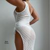 2024 New Beach Style Sexy Slit Long Dress Bikini Cover-Up Hollow-Out Cardigan for Women