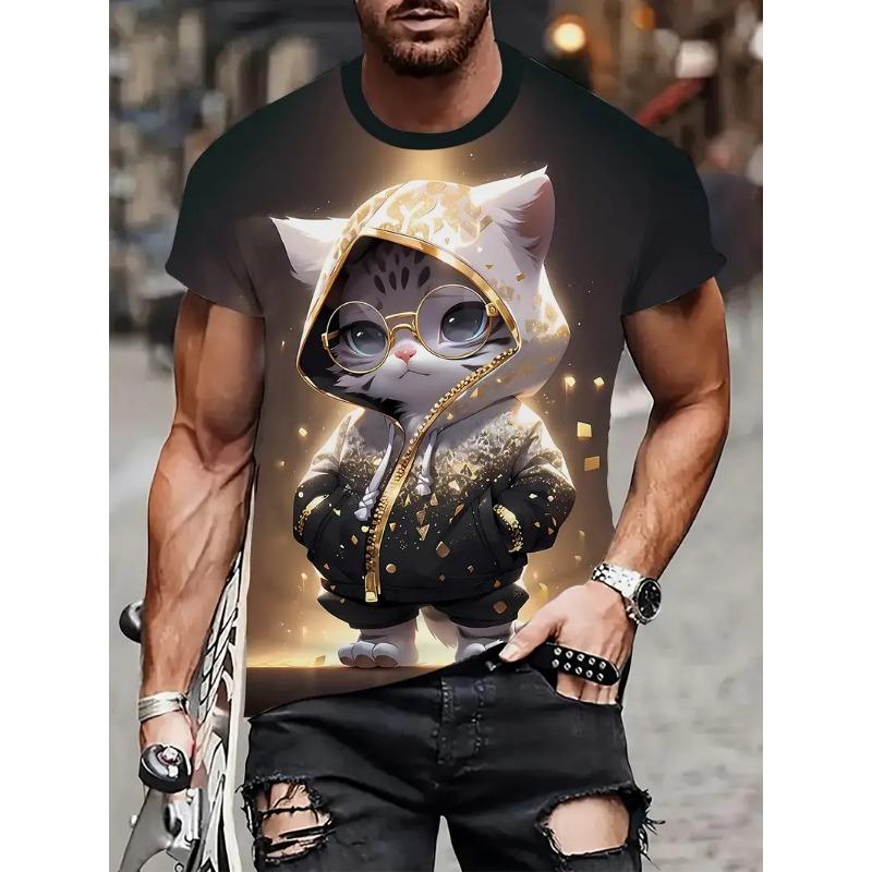 Summer Fashion Fun Cartoon Cat Pattern T-shirt