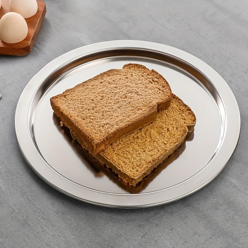 Thickened Round Plate Shallow Tray Stainless Steel Breakfast Serving Tray Restaurant