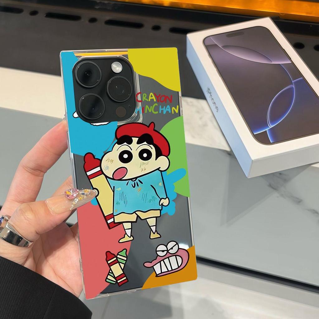 Clear Square Back Tube Case Protection For iPhone 16 ProMax 15 Plus 13 11 14 Pro Max 12 Anti-Oxygen,Shin-chan Poster Pattern Casing