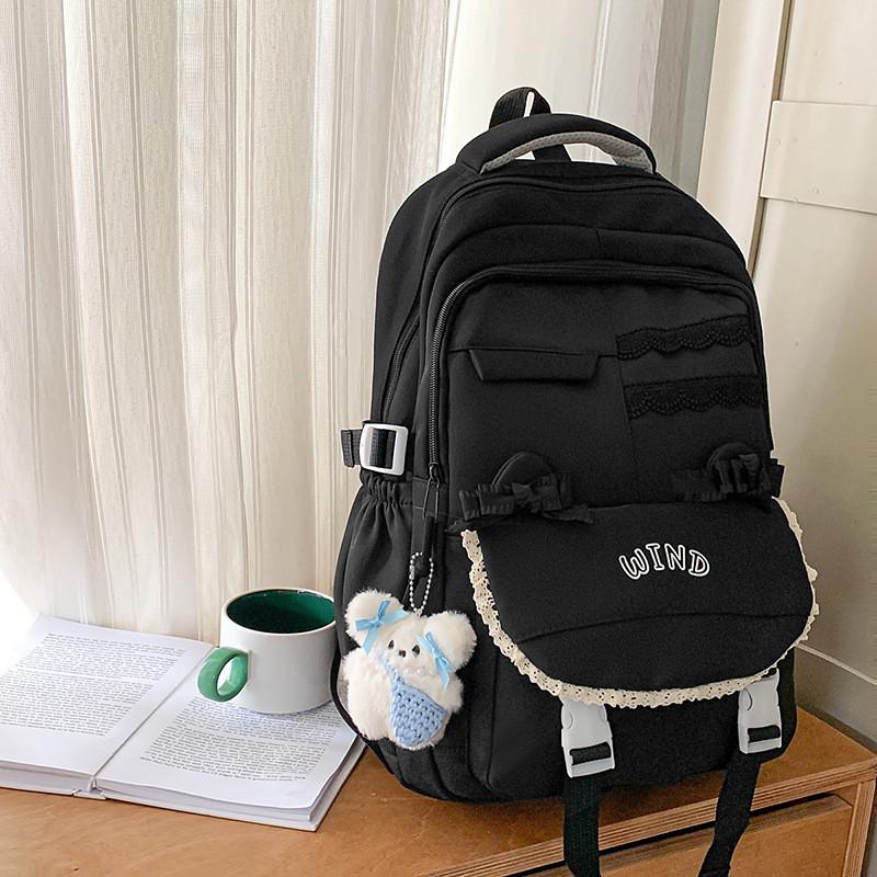 Unisex Nylon Bow Travel Backpack With Color Block Pattern And Compartment Laptop