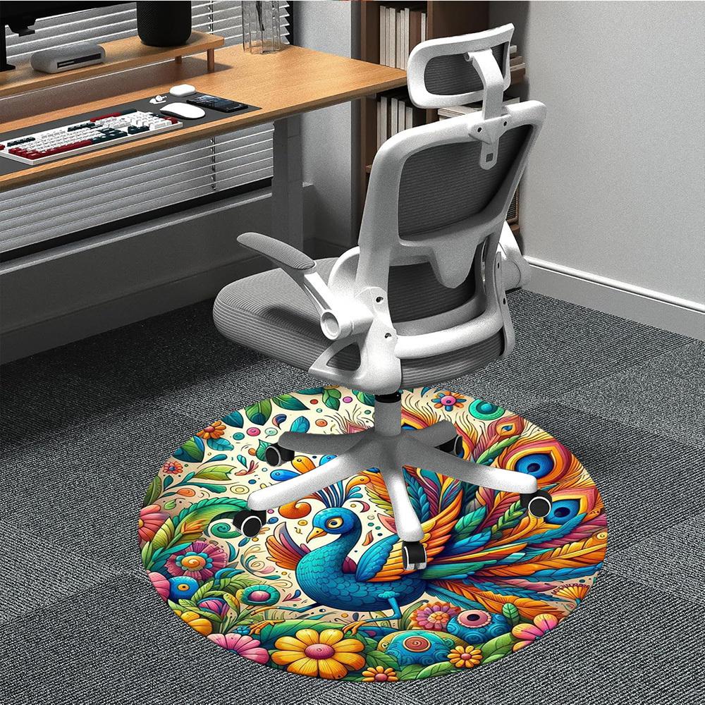 

1pc Peacock Feather Print Chair Carpet for Office Non-Slip Mat for Office - Decorative Floor Mat yy251030226 80cm by 80cm
