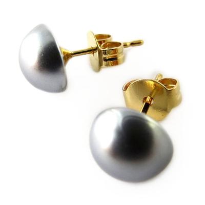 [N7246] - Gold Plated Earrings 'Perla' Gray - 8 Mm