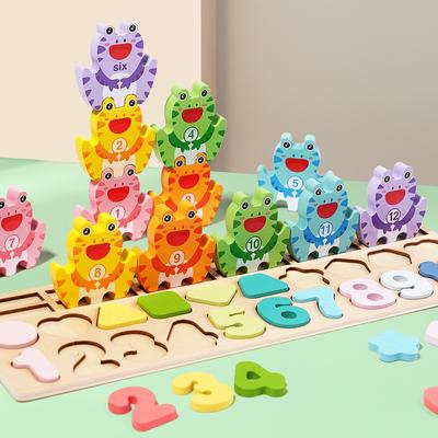 Montessori Holzform Angelspiel Spielzeug Stapelbaustein Mathematik Zählen Zahlen Puzzle Pädagogisches Holzpuzzlebrett
