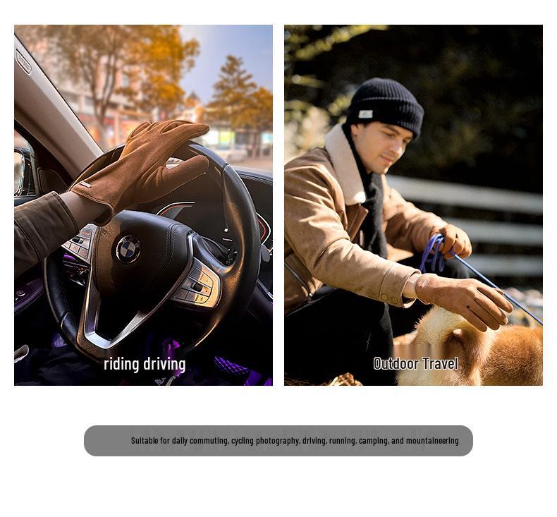 2022 Men's Winter Touchscreen Cycling Gloves - Suede, Velvet-Lined, Thickened, Non-Slip Silicone
