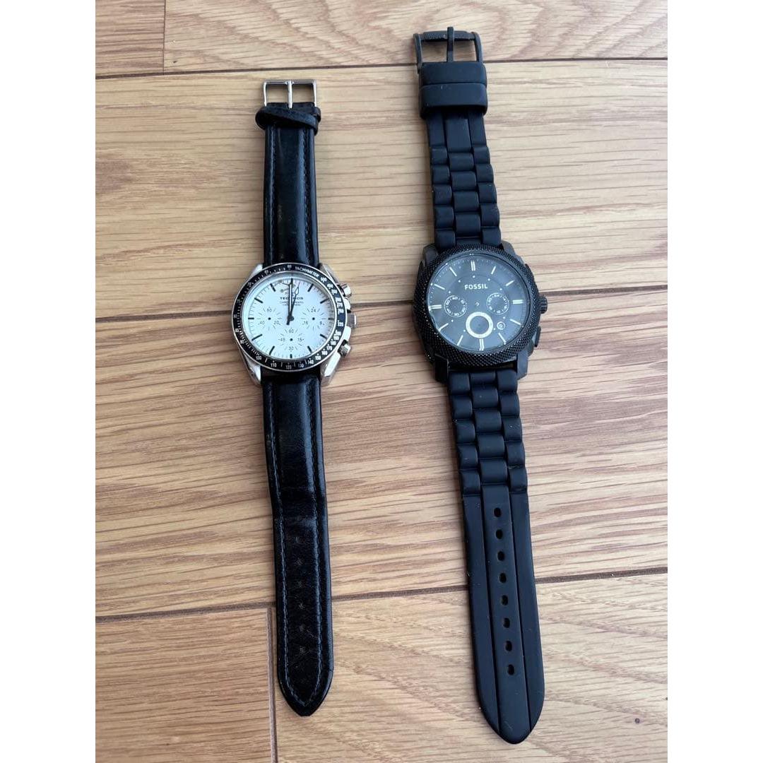 Used [Junk/Set of 2] TECHNOS Chronograph & FOSSIL Multifunctional