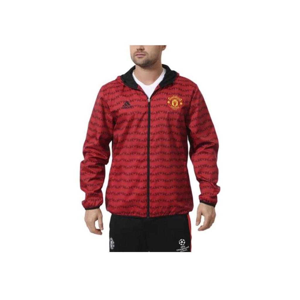 Adidas Printed Hooded Windbreaker Jacket Unisex Jackets Red AC4299