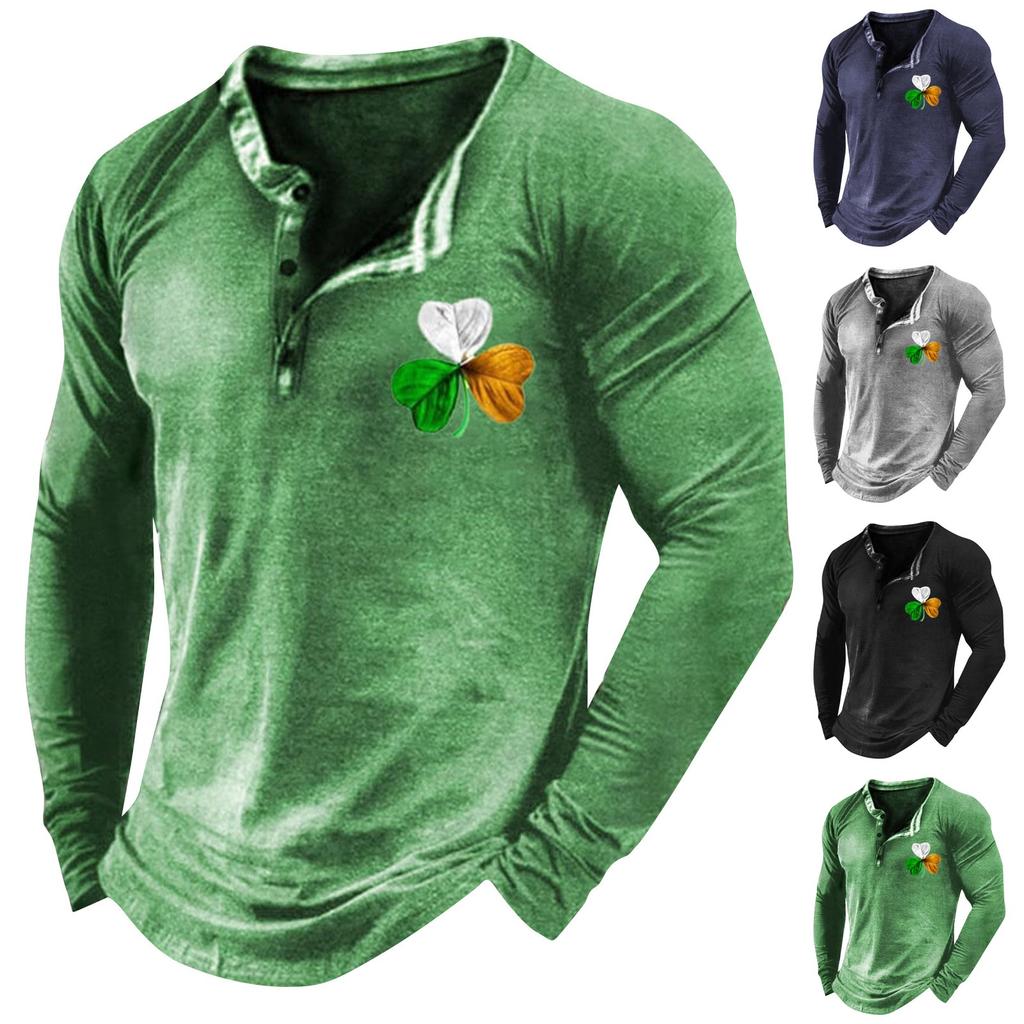 Men's Outdoor Vintage V-neck Button Long Sleeve Fashion Sports T-shirt