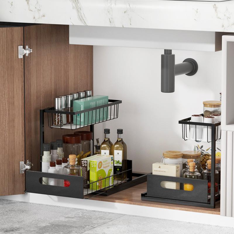 1/2 Pezzi Scaffale Estraibile per Armadio Scaffale portaoggetti con Binario Scorrevoli Cassetto Estraibile Porta Spezie Vassoio portaoggetti Organizzatore per Cucina