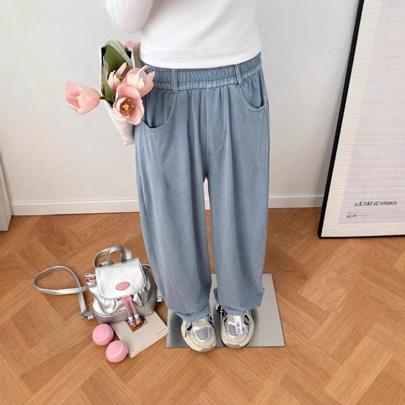 Blue Tencel Jeans Women's New Spring Small High Waist Loose and Skinny Straight Wide Leg Pants