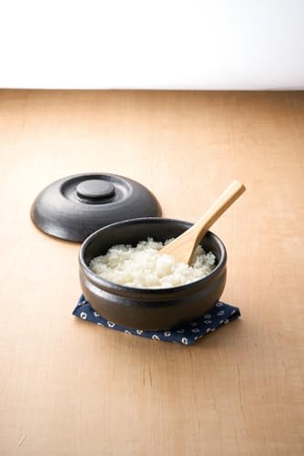 Banko Ware Reisbehälter, Fassungsvermögen 3 Tassen, Schwarze Glasur, ca.. 19cm Durchmesser, Mikrowellengeeignet, Hergestellt in Japan, Produktnummer 18965