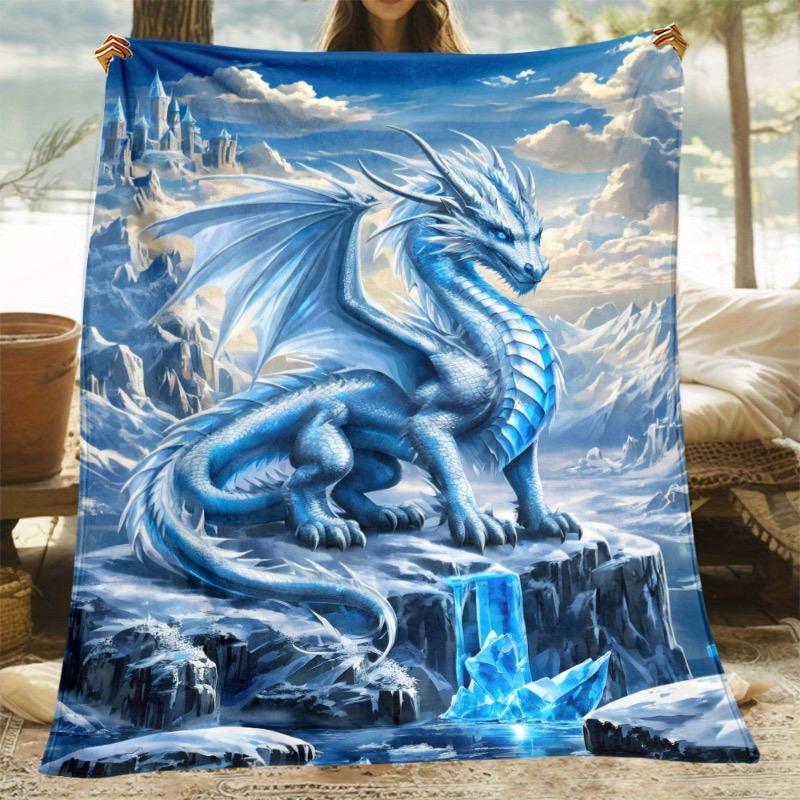 Cozy Blue Dragon Flannel Throw Blanket-Soft Lightweight & Warm for Sofa Office Chair Camping & Travel | Durable Polyester Fabric
