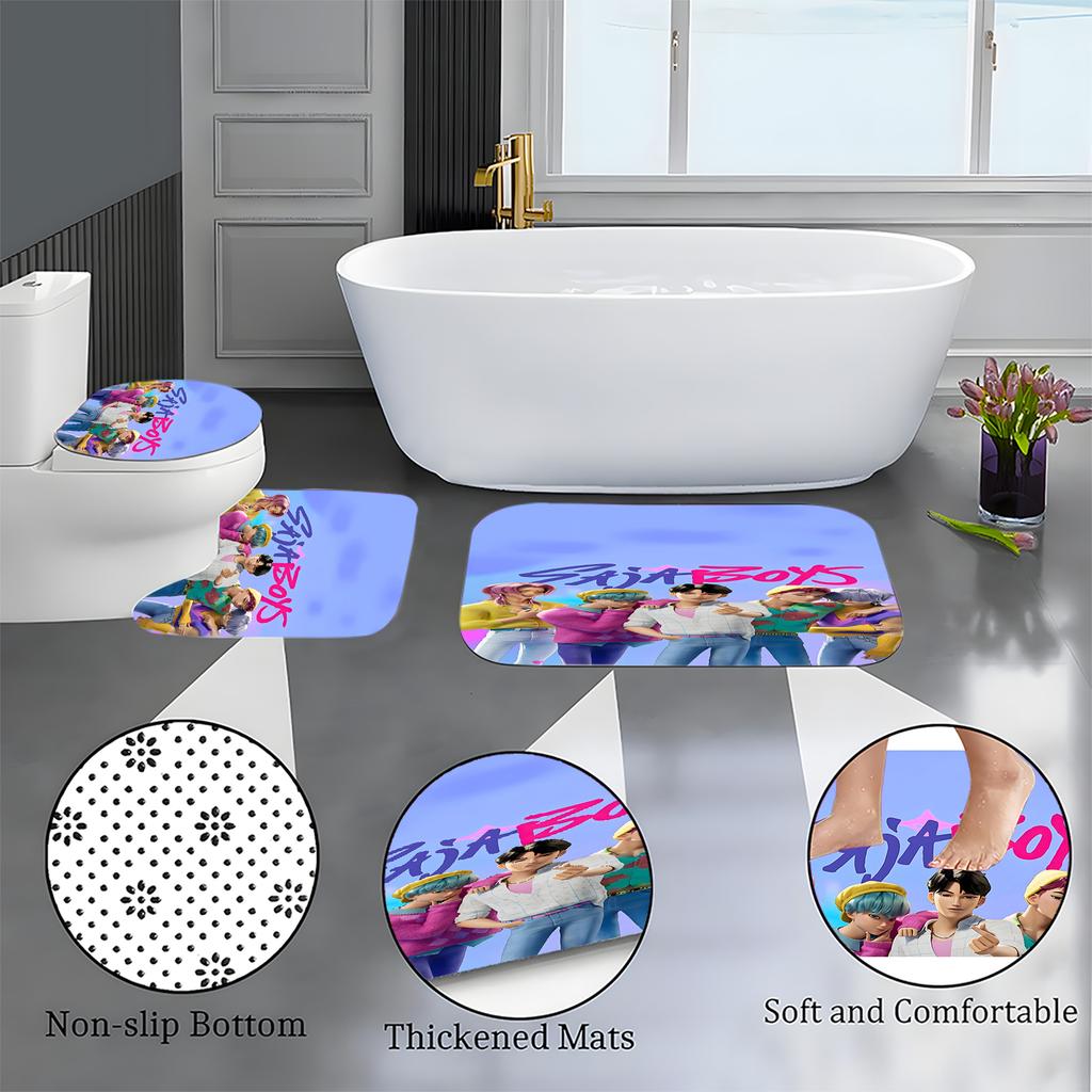Snowman Print Toilet Bathroom Mat And Shower Curtain Four-Piece Set