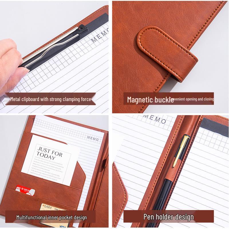 A4 Magnetic Leather Document Folder: Multifunctional Business Manager with Custom Logo