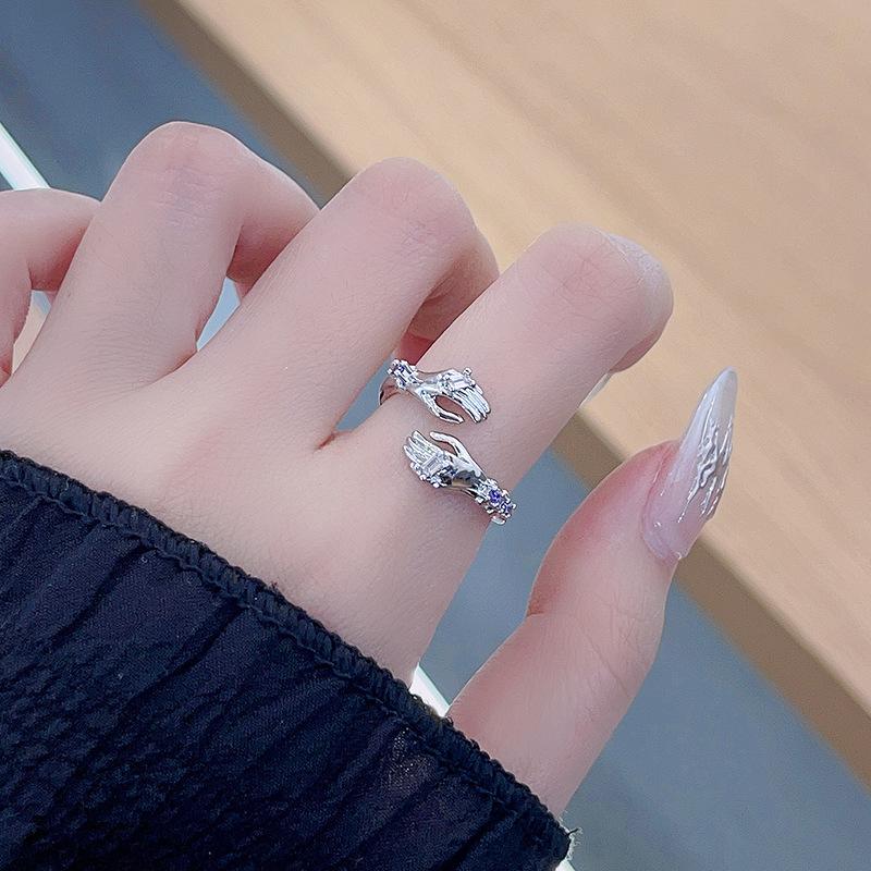 

Star-Picking Zircon Couple Pair Ring Niche Design Palm Advanced Sense Personality Index Finger Open Ring Men And Women Adjustable opening