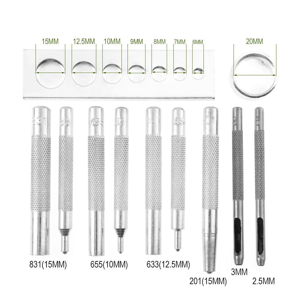 

11pcs/set Die Punch Hole Snap Rivet Button Setter Base Kit Leather Punch DIY Leather Tool Leather Craft Tools Hole Punches Hot