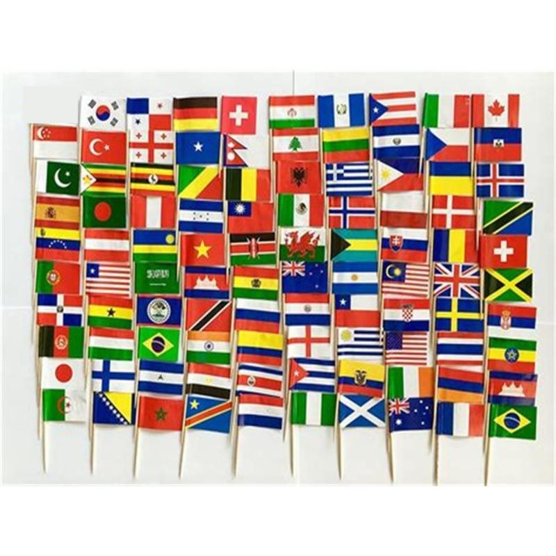 100Pcs Multicolor International Flag Toothpicks Cupcake Picks Cake Top Ornament For Desserts Display Festival Decoration