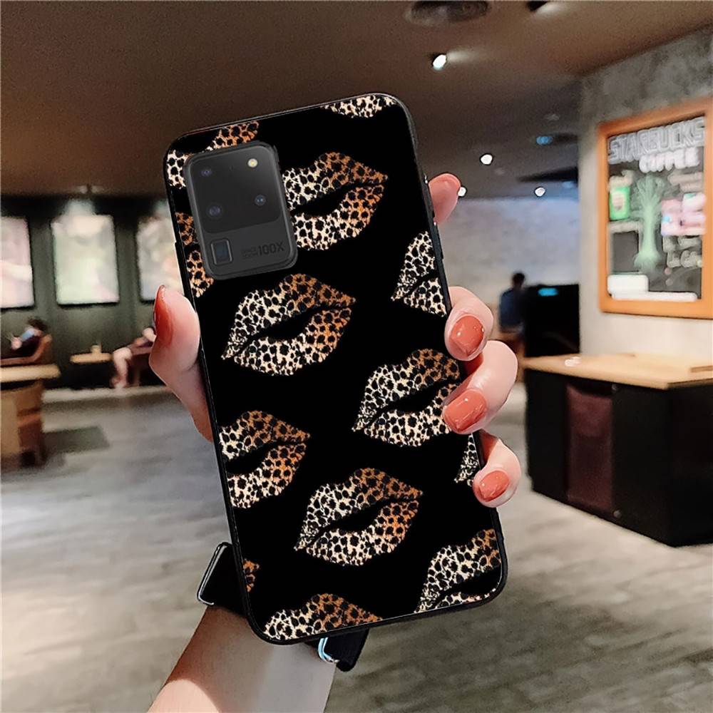 Leopard Print Sexy Lips Phone Case For Samsung S 24 Fe 25 Ultra Plus 20 Lite 21 30 22 23 24 22 Ultra 5G Fundas
