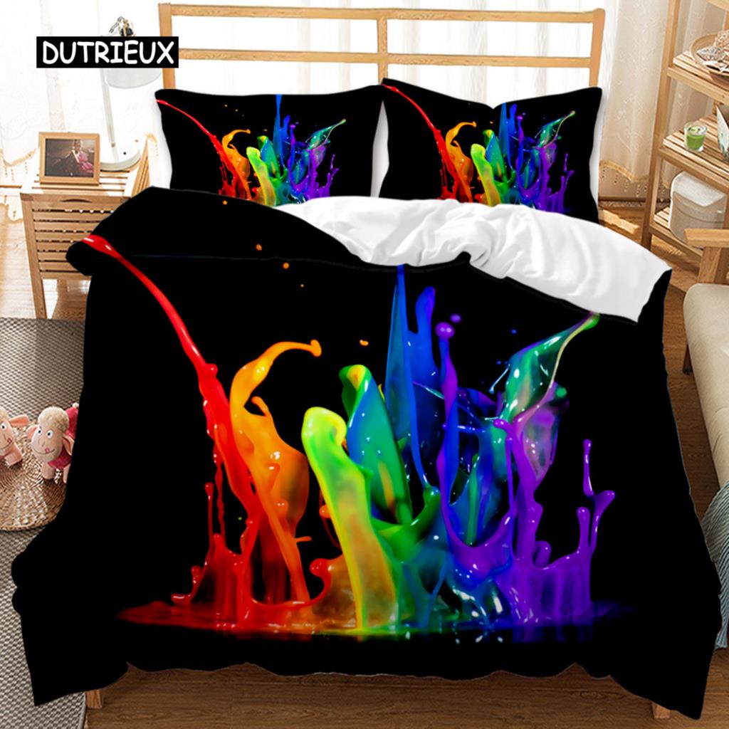 Watercolor Duvet Cover Set MultiColorful Graffiti Splatter Polyester Bedding Set Kids Teens Double Queen King Size Qulit Cover