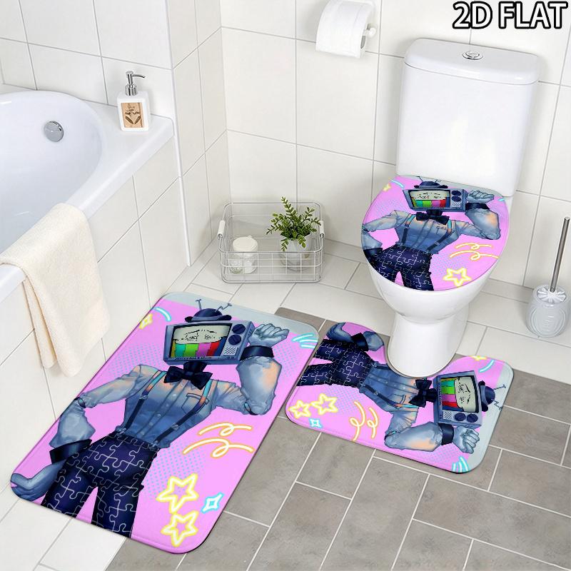 3Pcs Flannel Toilet Mat Set Mtdmr Puzzles Smg4 Bathroom Rug Bath Carpet Non Slip Home Decor