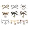 Women Brooch Bowknot Shape Anti-Rust Finish Shawl Clip with Faux Pearl Rhinestones Inlaid Sweaters Scarves Jackets Decorative Anti-exposure Pin