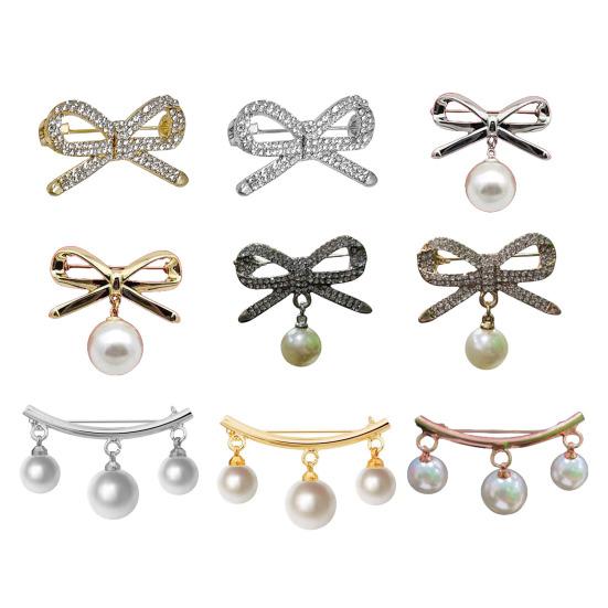 Women Brooch Bowknot Shape Anti-Rust Finish Shawl Clip with Faux Pearl Rhinestones Inlaid Sweaters Scarves Jackets Decorative Anti-exposure Pin