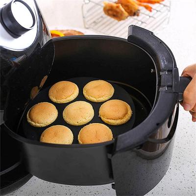 Silikonová forma na muffiny s 7 šálky, kulatá nepřilnavá forma na muffiny, fritéza, tác na muffiny, mikrovlnná trouba, kuchyňské příslušenství