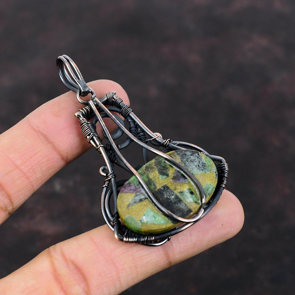 Copper Ruby Zoisite Pendant Copper Wire Wrapped Jewelry Genuine Gemstone Pendant Wedding Gift Copper Wire Wrap Pendant Handmade Boho Jewelry