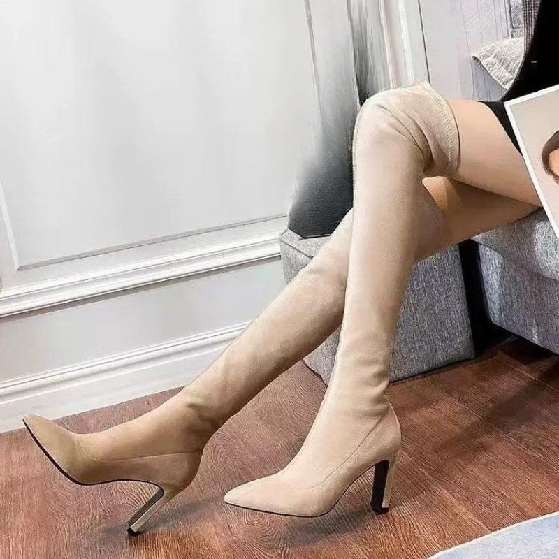 Skinny Over-the-knee Boots Autumn New Pointed Toe Suede Sleeve Anti-slip Wear-resistant High Heels 35 3150₽