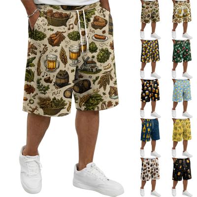Men Drawstring Casual Shorts with Festival Themed Print Relaxed Fit Elastic Waistband Lightweight Breathable Material for Everyday Wear