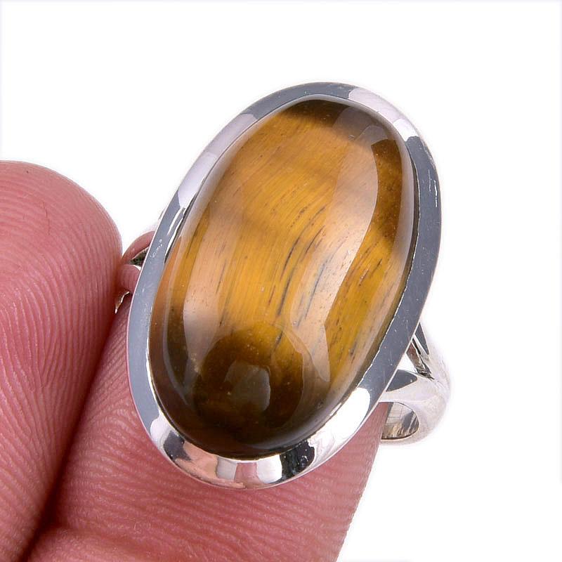 

Ювелирное кольцо из стерлингового серебра 925 пробы с натуральным тигровым глазом, размер 9 M3E73