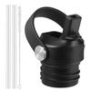 1 Set Black Water Bottle Lid with Straw & Brush BPA-Free Food Grade Plastic Cup Lid with Handle Portable Replacement Straw Caps for Outdoor