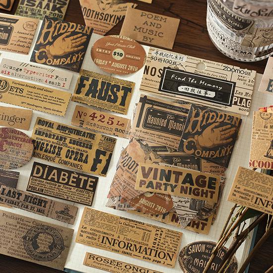 Retro Nostalgische Erinnerungsjournal Aufkleber: Englische Etiketten für DIY-Collage-Dekoration