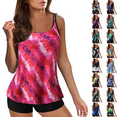 Women's Tie-Dye Tankini Set Adjustable Straps Swimwear with Boyshorts for Beach, Pool, and Vacation