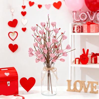 Valentines Day Decorations Red Heart Berries Picks Artificial Valentines Day Floral Cuttings for Home Office Wedding Anniversary Party Decor