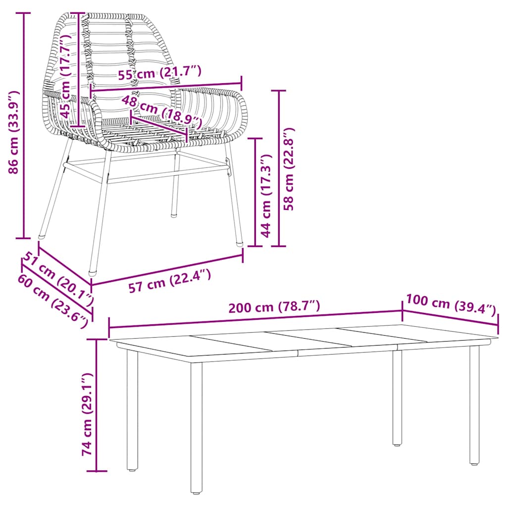 9 Piece Outdoor Dining Set Brown Poly Rattan Table with Glass Top