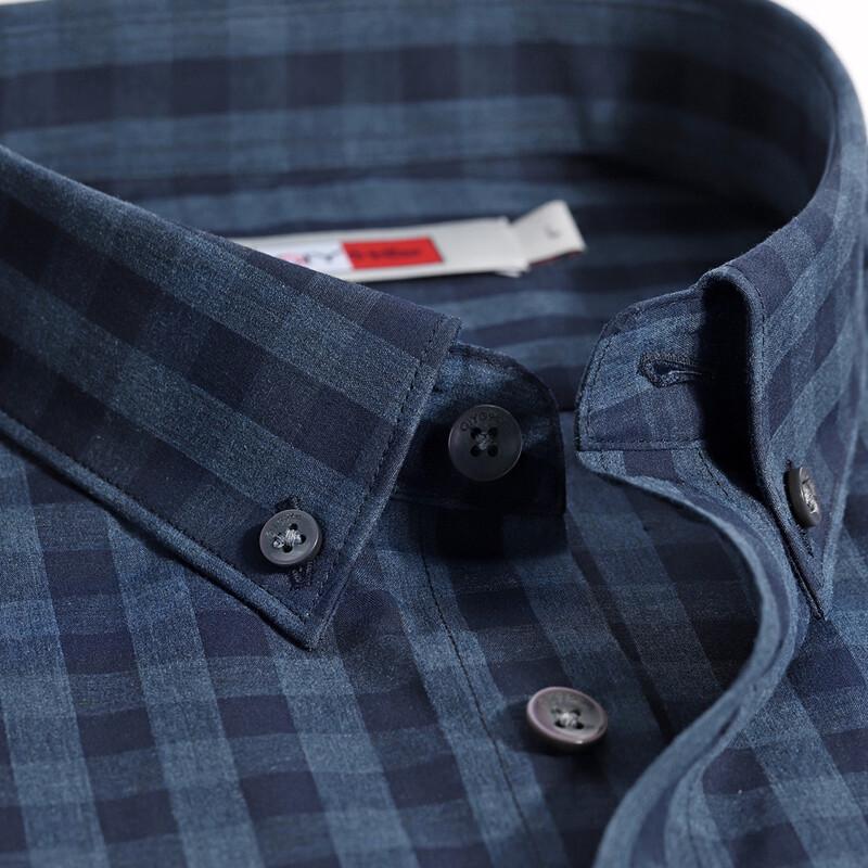Goldlion Men's Royal Blue Plaid Long Sleeve Shirt